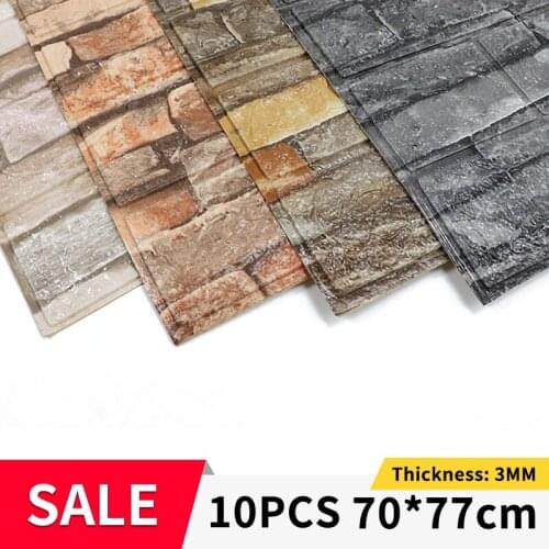 Retro 3D Imitation Brick Pattern Brick 10PCS Wallpaper Stone Red Brick Wallpaper Waterproof Self-Adhesive Wall Sticker 77x70cm