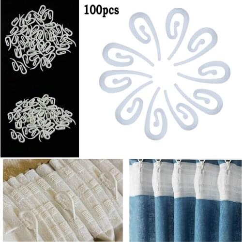 100pcs White Hanging Curtain Hooks Plastic Nylon Hook Hanger Ring Loop Clip Glide for Car Home Office Curtain Home Accessories