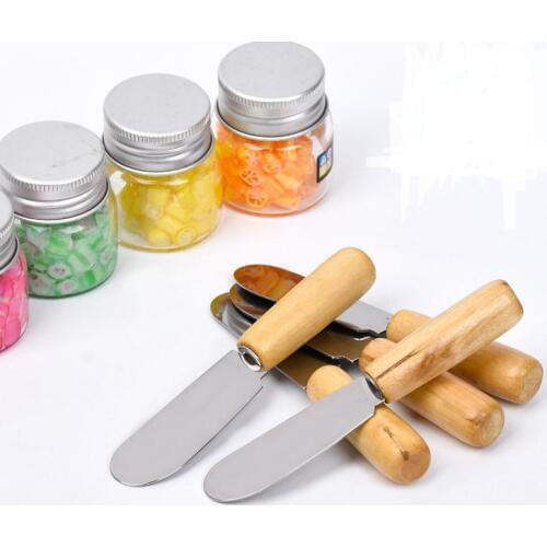 100pcs/lot New arrival Stainless Steel Cutlery Butter Spatula Wood Handle Butter Knife Cheese Dessert Jam Spreader SN053