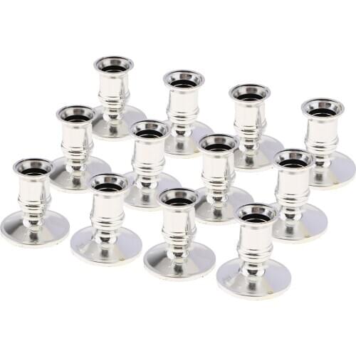 MagiDeal 12xPlastic Candle Base Holder Fits for Taper Pillar Candle Silver