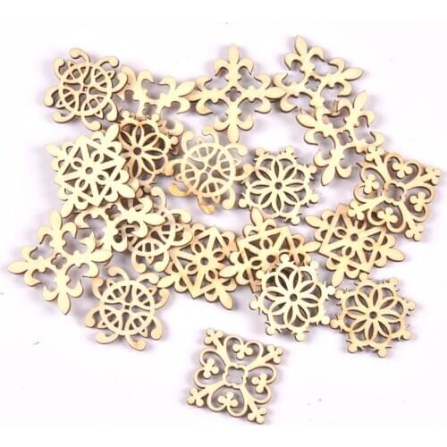 20pcs DIY Natural Wooden Chip Cube Lace pattern Hanging Ornaments Pendant Kids Gifts Scrapbooking Craft 30mm