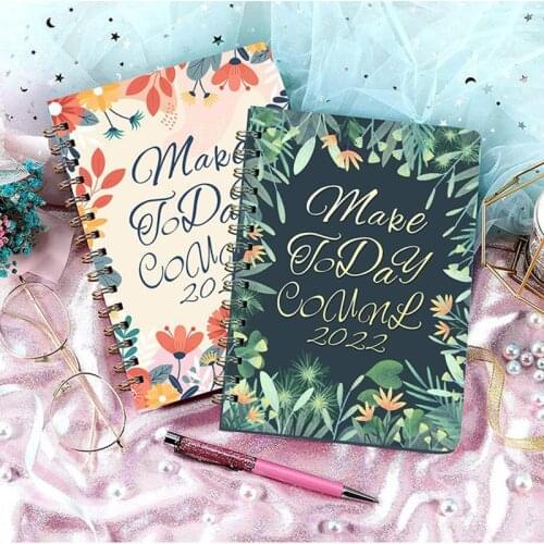 2022 English Calendar Notebook A5 Weekly Schedule Gold Coil Notebook Loose Leaf Calendar Book Stationery Office Supplies