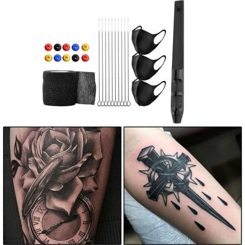 25PCS Hand Poke Handmade Pen DIY Hand Poke & Stick Tattoo Kit with Needles Bandage Supply Needles Tape for Tattoo Artist