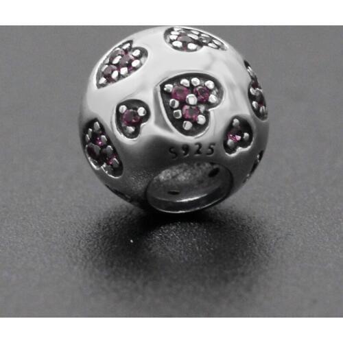 925 Sterling Silver Pink CZ Hearts Charms Fit Original Pandora Bracelets Valentines Day DIY Women Beads Accessories Jewelry