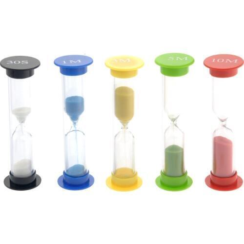 ANGRLY 5 pcs 30 second/1 minute /3 minutes /5 minutes /10 minutes Colorful Hourglass Sandglass Sand Clock Timers (Random Color)