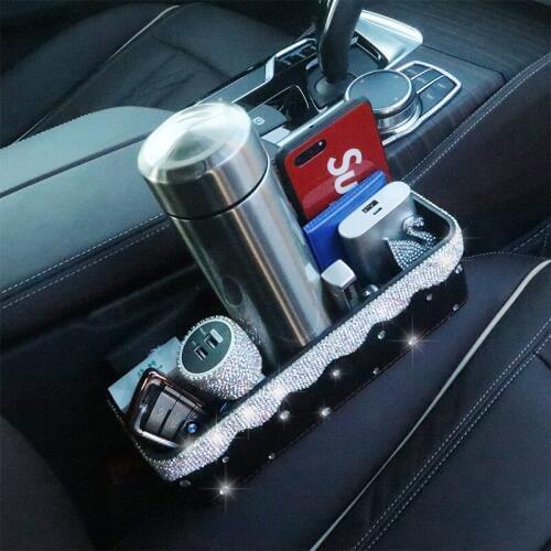 Car Seat Crevice Gaps Storage Box Crystal Diamond Auto Drink Pockets Organizers Universal Size Seats Interior Accessories