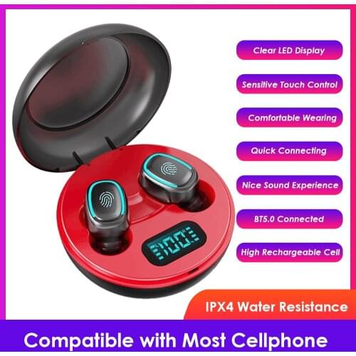 A10 200mAh LED Bt5.0 Wireless Earphones Earbuds TWS Earmuff Binaural Speaker IPX4 Touch Control Sport Earset Noise Cancel