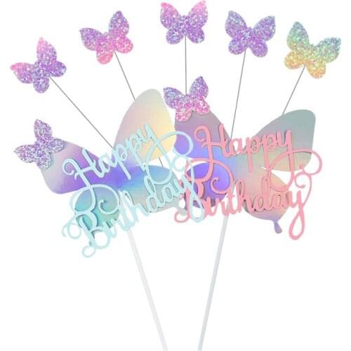 Torta De Mariposa Glitter Butterfly Cake Toppers Gradient Color Butterfly Happy Birthday Letter Cake Toppers Wedding Party Decor