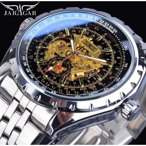 Jaragar Automatic Mechanical Watch For Men Fashion Waterproof Luminous Hands Skeleton Clock Stainless Steel Big Size Wristwatch