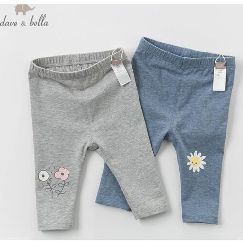 DBZ14395 dave bella spring baby girls fashion cartoon floral pants children full length kids pants infant toddler trousers