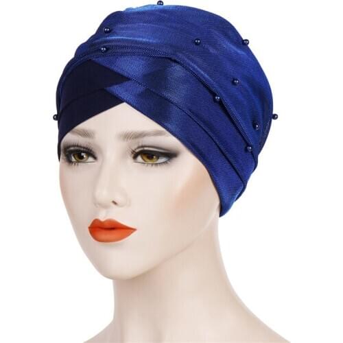 Two-Color Stitching Beaded Decorative Headscarf Cap New Personality Fashion Bright Silk Cloth Beaded Toe Cap For Female