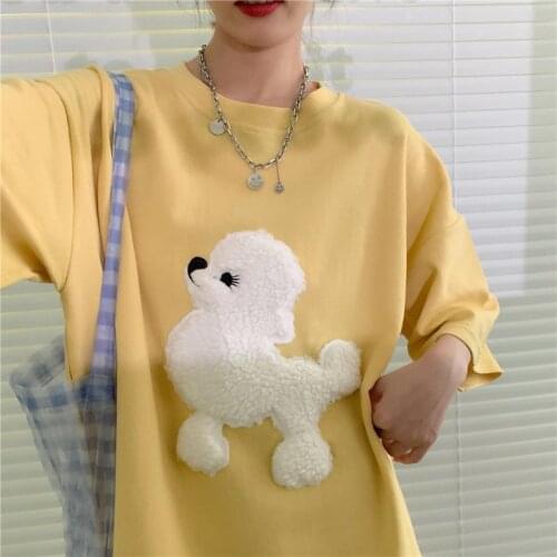 Korean Style Embroidered Crew Neck Graphic Cotton T Shirts Women Clothes For Summer Kawaii Short Sleeve Tees Female Chic T-Shirt