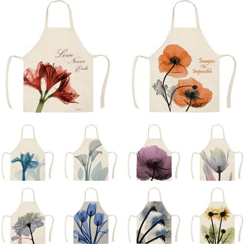 Cotton Linen Flower Floral Pattern Women Apron for Home Decorative Kitchen Restaurant Cooking Bib Aprons WQTX05