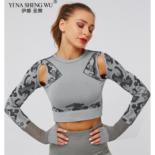 Camouflage Long Sleeve Yoga Shirts Sport Top Fitness Yoga Top Gym Sports Wear for Women Gym Femme Jersey Mujer Running T Shirt