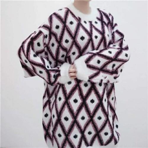Korean style rhombic bright gold silk pullover loose personality fat MM thick sweater dress