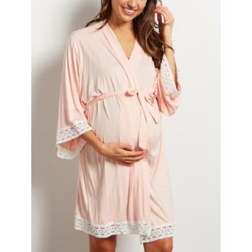 Lace Waist Rope Pregnancy Pajamas Soft Pajamas Women Three-quarter Sleeve Sleepwear Nursing Pajamas For Pregnant Woman Bathrobe