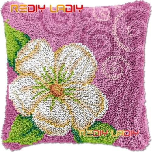 Latch Hook Cushion Cream Flowers DIY Needlepoint Kits Chunky Acrylic Yarn Arts Crocheting Lofty Pillow Case Hobby & Crafts