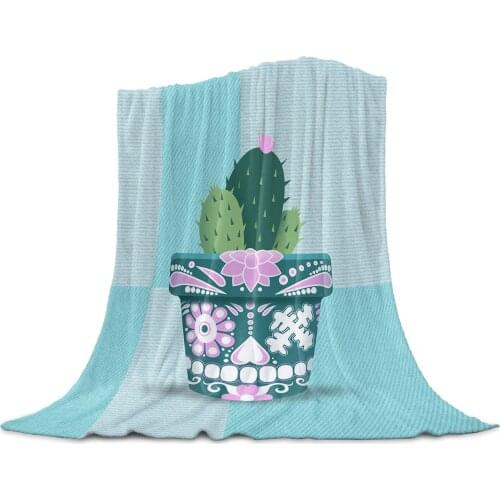 Mexican Plant Cactus Flower Pot Flannel Blanket for Sofa Microfiber Throw Bedspread Blanket Cover for Bed