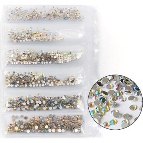 Shimmer AB Color Mix Size 1440PCS SS3-SS10 Nail Art Rhinestones Flat Back Non Hotfix Stone Diamonds For 3D Nails Decorations
