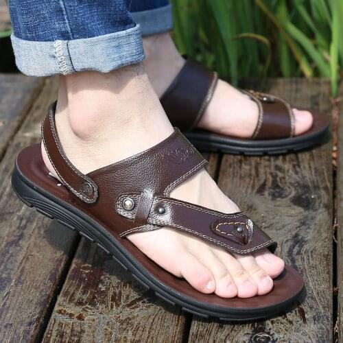 Comfortable soft leather summer sandals men shoes 2021 new arrival slippers man sandals beach male platform shoes