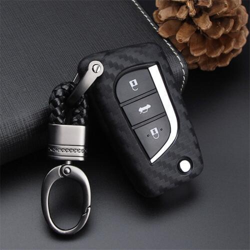 Peacekey Carbon Fiber Pattern Soft Silicone Car Key Case Cover For Toyota Corolla Chr Prius Yaris Auris Avensis Styling Key Ring