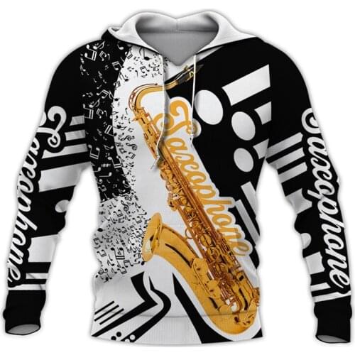 New saxophone art 3D overall printing hoodie mens and womens fashion casual zipper hoodie autumn and winter casual sweatshirt