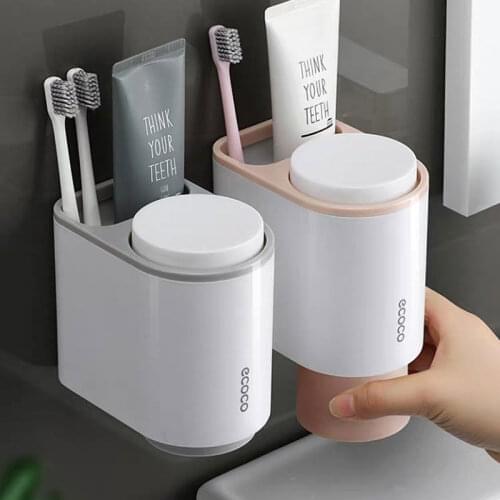 Creative New Toothbrush Holder Toothpaste Rack Mouthwash Cup Strong Adsorption Hanging Storage Rack with Cup Bathroom Accessory