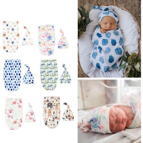 Newborn Blankets Infant Baby Boys Girls Sleeping Bag Swaddle Muslin Wrap+Hat Set H3CD