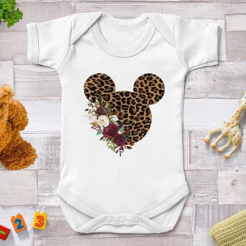 Leopard Minnie Mouse Newborn Baby Clothes Summer White Girl Baby Body Rompers Harajuku Streetwear Infant Toddler Clothes 0-24M