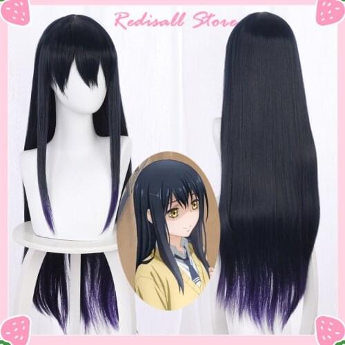 Mieruko-chan Miko Yotsuya Cosplay Wig Gradient Dark Blue Purple Synthetic Hair Long Straight Girls Anime Role Play