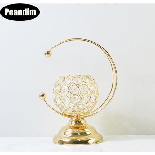 PEANDIM Creative Crystal Candle Holder Gold Tea Light Holder Wedding Party Centerpieces Stand Home Craft Candlestick Decoration