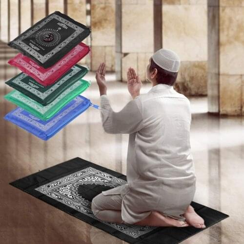 Potable 100x60cm Prayer Rug with Compass Kneeling Poly Mat for Muslim Islam Waterproof Prayer Mat Blanket Carpet with Bag Hot