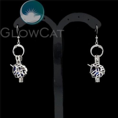 R-KE453 Unicorn Dangle Earrings Beads Pearl Cage Locket Drop Earring Women Girl Nightclub Evening Party Ear Jewelry