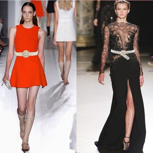 Luxury Womens Rhinestone Belts Pearl Belt For Women Bright Bling Crystal Diamond Waist Chain Belt Female Party Wedding Dress