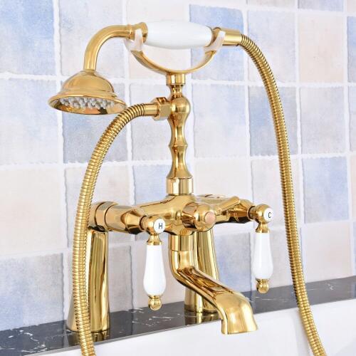 Luxury Gold Bathtub Faucet Dual handls Bathroom Faucet Mixer Tap with Hand Shower Deck Mount Bathroom Bath Shower Faucet Ktf782