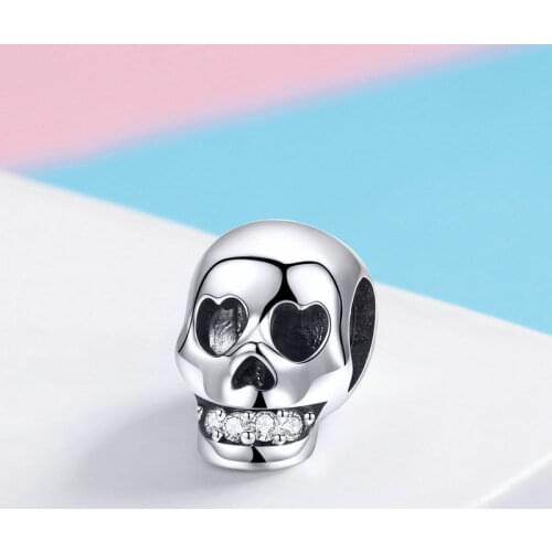 Pandach Pure 925 Sterling Silver Cool Skull Pendant Charm Bead Fit Original Pandora Bracelets & Bangles Jewelry CMC965