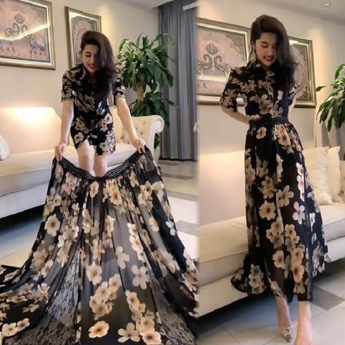 Timis Li Summer Chiffon Dress Detachable Beach Dress Vintage Ruffles Short Sleeve A-Line Party Dress Sundress Vestidos Plus Size