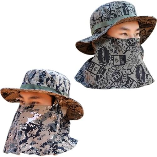 Summer Sun Hat Fishing Hat With Windproof Rope For Male Summer Camouflage Sunscreen Fisherman Hat Outdoor Mountaineering