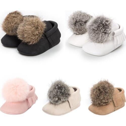 Cute Newborn Baby Girl Shoes Kids Soft Slipper Warm Plush Ball Shoes Moccasins Sneakers New