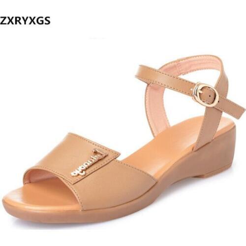 Special Price Hot Sale Cow Leather Sandals Summer Women Shoes Fashion Sandals 2019 Plus Size Fashion Sandals Flat Wedges Sandals