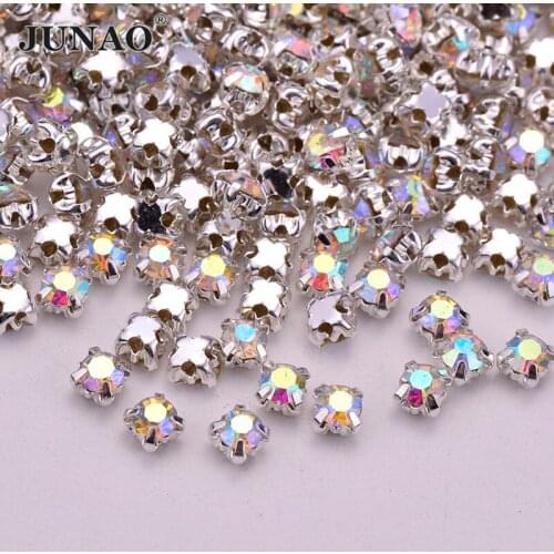 JUNAO SS12 16 18 20 25 Sewn Glass Claw Rhinestones with Setting Silver AB Crystal Buttons Sewing Strass Stones for DIY Clothing