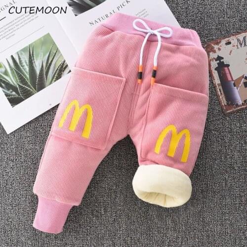 Warm Winter Thickening Childrens Pants Fashion Korean Kids Pants Boys Cotton Letter Pants 2021 New Baby Plus Velvet Pants