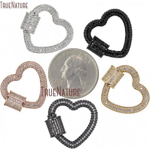 Pave Screw Clasp Lock Carabiner Pave Lock Rose Gold Silver Gunmetal Heart Clasp CZ Micro 23x22mm FC27975