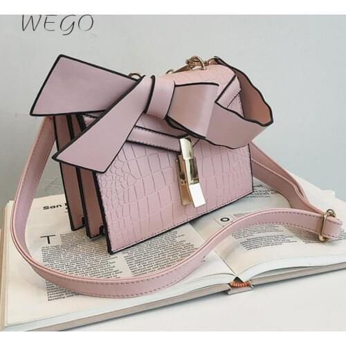 Female Bow Tote Bag 2020 New Quality PU Leather Womens Designer Elegant Handbag Stone pattern Lock Chain Messenger bag