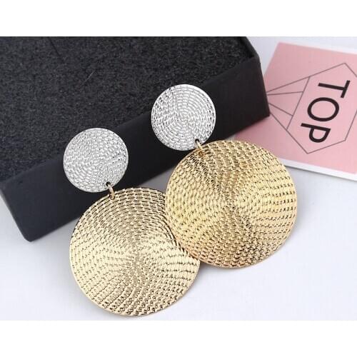 Uneven Alloy Dangle Earrings for Female Hyperbolic Big Round Pendants Punk Ear Jewelry Metal Earrings for Women pendientes