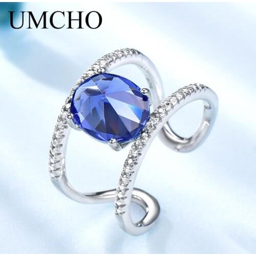 UMCHO Created Tanzanite Gemstone Ring 925 Sterling Silver Rings For Women Special Design Fashion Party Jewelry Wholesale