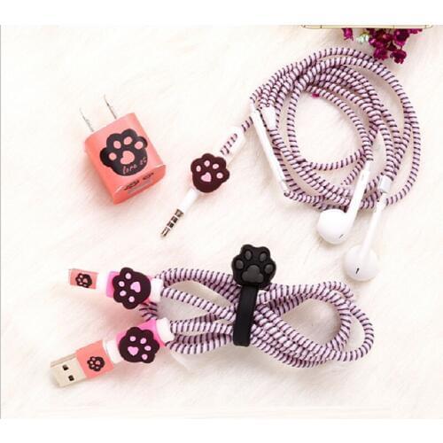 1 Set USB Cable Earphone Protector Cable Winder Cartoon stickers USB Charger cable cord protector For iphone 5 5S 6 6s Plus 7