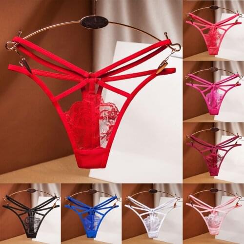 2021 New Transparent Floral Solid Pajamas Women Thong Sexy Panties Thong Lace Pants Ladies Briefs Mujer Underwear Sleepwear