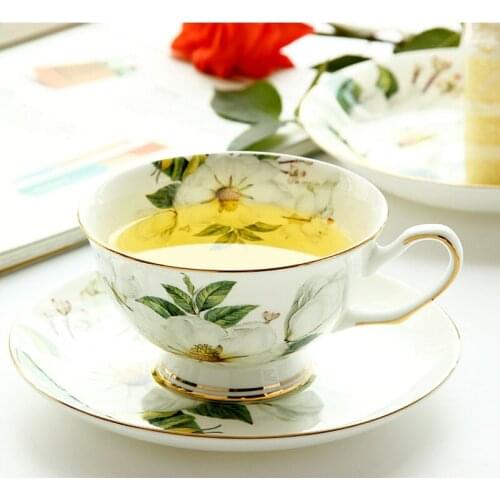 220ML, fine bone china tea cup set with saucer, camellia design tasse a cafe ceramic cup, espresso coffee cups, cup and saucer