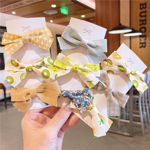3PCS/Set Korean Plaid Hair Bows Hairpin Fruit Print Girls Hair Clips Boutique Barrette Safty Hairpin Kids Hair Accessories